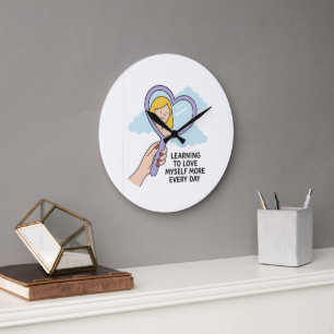 Grande Horloge Ronde Apprendre à m'aimer - Illustration du miroir du co