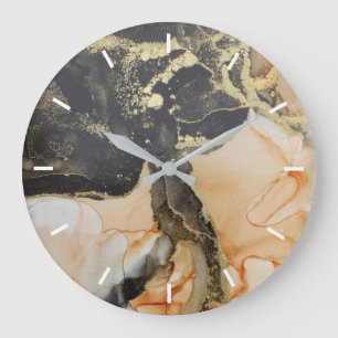 Grande Horloge Ronde Apricot d'or noir Abstrait sans chiffres