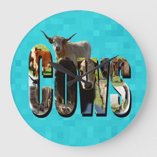 Grande Horloge Ronde Aqua Blue Cows Picture Logo With Cows, (Recto)