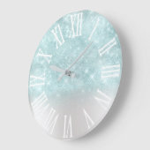 Grande Horloge Ronde Aqua Blue Parties scintillant, effet White Spark G (Angle)