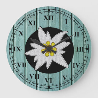Grande Horloge Ronde Aqua Faux Wood & Edelweiss