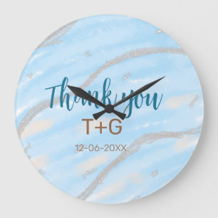 Grande Horloge Ronde Aqua or merci ajouter nom du couple date année tex