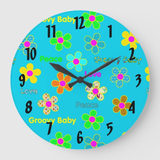 Grande Horloge Ronde Aqua psychedelic 60 s Groovy Flowers (Recto)