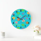 Grande Horloge Ronde Aqua psychedelic 60 s Groovy Flowers (Maison)
