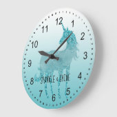 Grande Horloge Ronde Aqua Unicorn Sparkle (Angle)