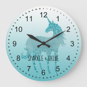 Grande Horloge Ronde Aqua Unicorn Sparkle