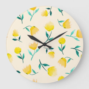 Grande Horloge Ronde Aquarelle Abstrait Motif de pivoine florale