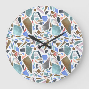 Grande Horloge Ronde Aquarelle Abstraite : arrière - plan blanc dessiné