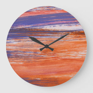 Grande Horloge Ronde Aquarelle Abstraite : Bleu orange