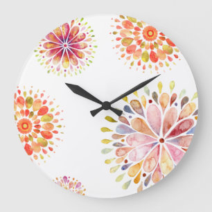 Grande Horloge Ronde aquarelle abstraits floraux