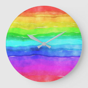 Grande Horloge Ronde Aquarelle arc-en-ciel