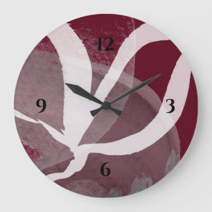 Grande Horloge Ronde Aquarelle artistique bordeaux blanc et noir