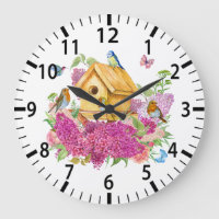 Aquarelle Birdhouse, Oiseaux et Fleurs Lilac