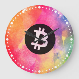 Grande Horloge Ronde Aquarelle Bitcoin (Style 1 - Genèse)
