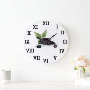 Grande Horloge Ronde Aquarelle Blackberry Berry Fruit été coloré
