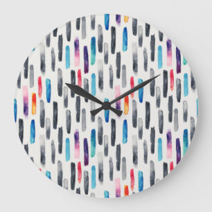 Grande Horloge Ronde Aquarelle brosse, coloré et transparent