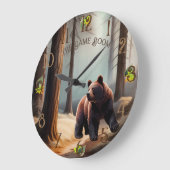 Grande Horloge Ronde Aquarelle Brown rustique Big Bear (Angle)