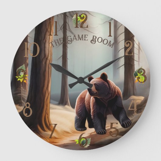 Grande Horloge Ronde Aquarelle Brown rustique Big Bear (Recto)