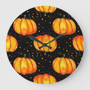 Grande Horloge Ronde Aquarelle citrouilles d'automne, impression Hallow