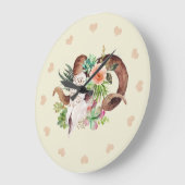 Grande Horloge Ronde Aquarelle Crâne et succulents (Angle)