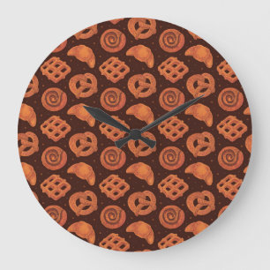 Grande Horloge Ronde Aquarelle de boulangerie : Texture alimentaire san