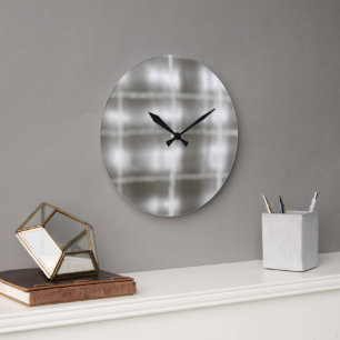 Grande Horloge Ronde aquarelle de buffalo plaid gris blanc tartan rusti