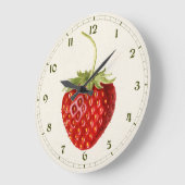 Grande Horloge Ronde Aquarelle de fraise rouge vintage (Angle)