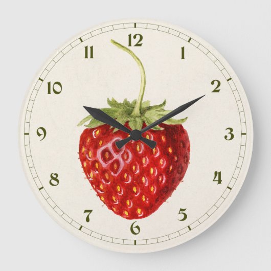 Grande Horloge Ronde Aquarelle de fraise rouge vintage (Recto)