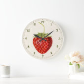 Grande Horloge Ronde Aquarelle de fraise rouge vintage (Maison)