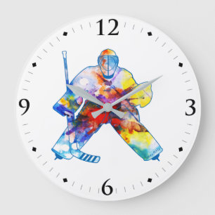 Grande Horloge Ronde Aquarelle de hockey sur gazon