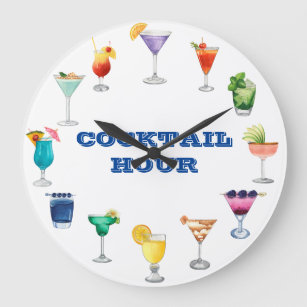 Grande Horloge Ronde Aquarelle de l'heure du cocktail Boissons martini