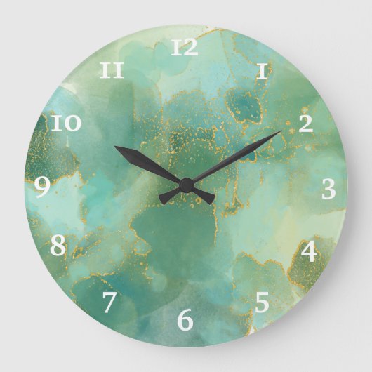 Grande Horloge Ronde Aquarelle d'encre d'alcool vert chic (Recto)