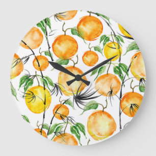 Grande Horloge Ronde Aquarelle en bambou : motif sans couture dans la j