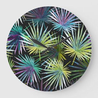 Grande Horloge Ronde Aquarelle Exotique Palm Feuille