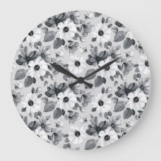 Grande Horloge Ronde Aquarelle fleur sauvage - Illustration Vintage
