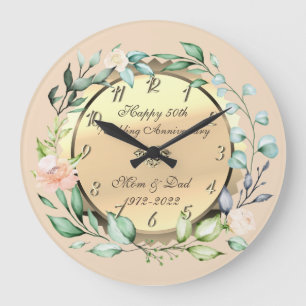 Grande Horloge Ronde Aquarelle Fleurs 50e anniversaire de mariage