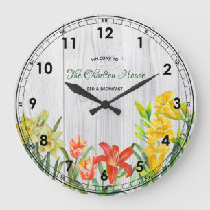 Grande Horloge Ronde Aquarelle Fleurs de printemps Art Floral