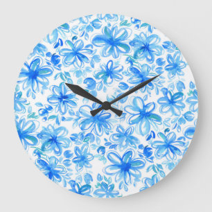 Grande Horloge Ronde Aquarelle Floral Chintz Motif mignon