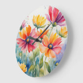 Grande Horloge Ronde Aquarelle Florale (Angle)