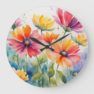 Grande Horloge Ronde Aquarelle Florale