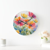 Grande Horloge Ronde Aquarelle Florale (Maison)