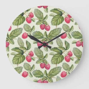 Grande Horloge Ronde Aquarelle Framboise Motif sans couture