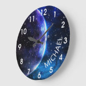 Grande Horloge Ronde Aquarelle Galaxie Monogramme Espace personnalisé (Angle)