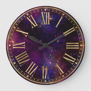 Grande Horloge Ronde Aquarelle Galaxie Multicolore & Étoiles
