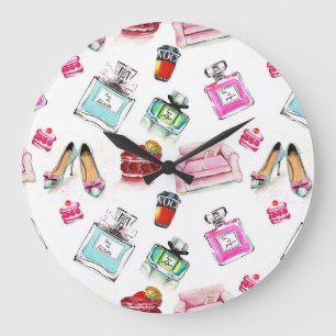 Grande Horloge Ronde Aquarelle Glamor : Mode Motif sans couture