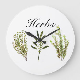 Grande Horloge Ronde Aquarelle Herbes Thyme Rosemary Sage Plante Pot