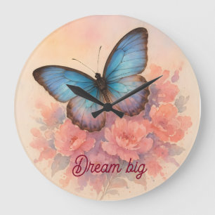 Grande Horloge Ronde Aquarelle intemporelle florale papillon art mur