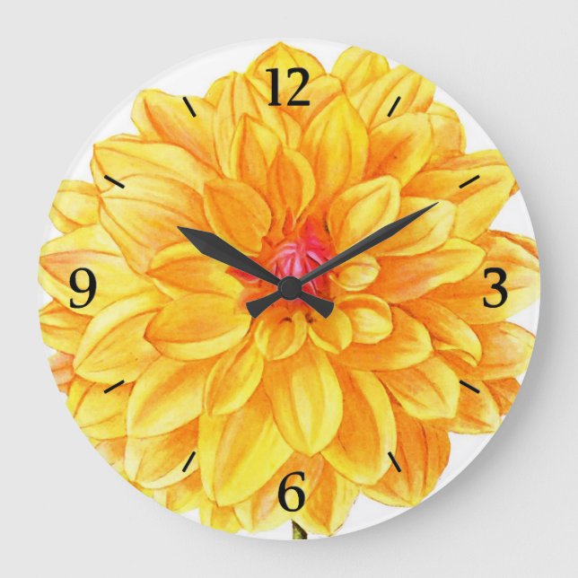 Grande Horloge Ronde Aquarelle jaune de dahlia (Front)