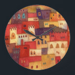 Grande Horloge Ronde Aquarelle Maroc<br><div class="desc">Aquarelle du village d'Ait Benhaddou au Maroc. Les couleurs chaudes et l'architecture distinctive sont caractéristiques. Art original de Nic Squirrell.</div>