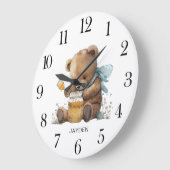 Grande Horloge Ronde Aquarelle mignonne Teddy Bear Pot de miel (Angle)